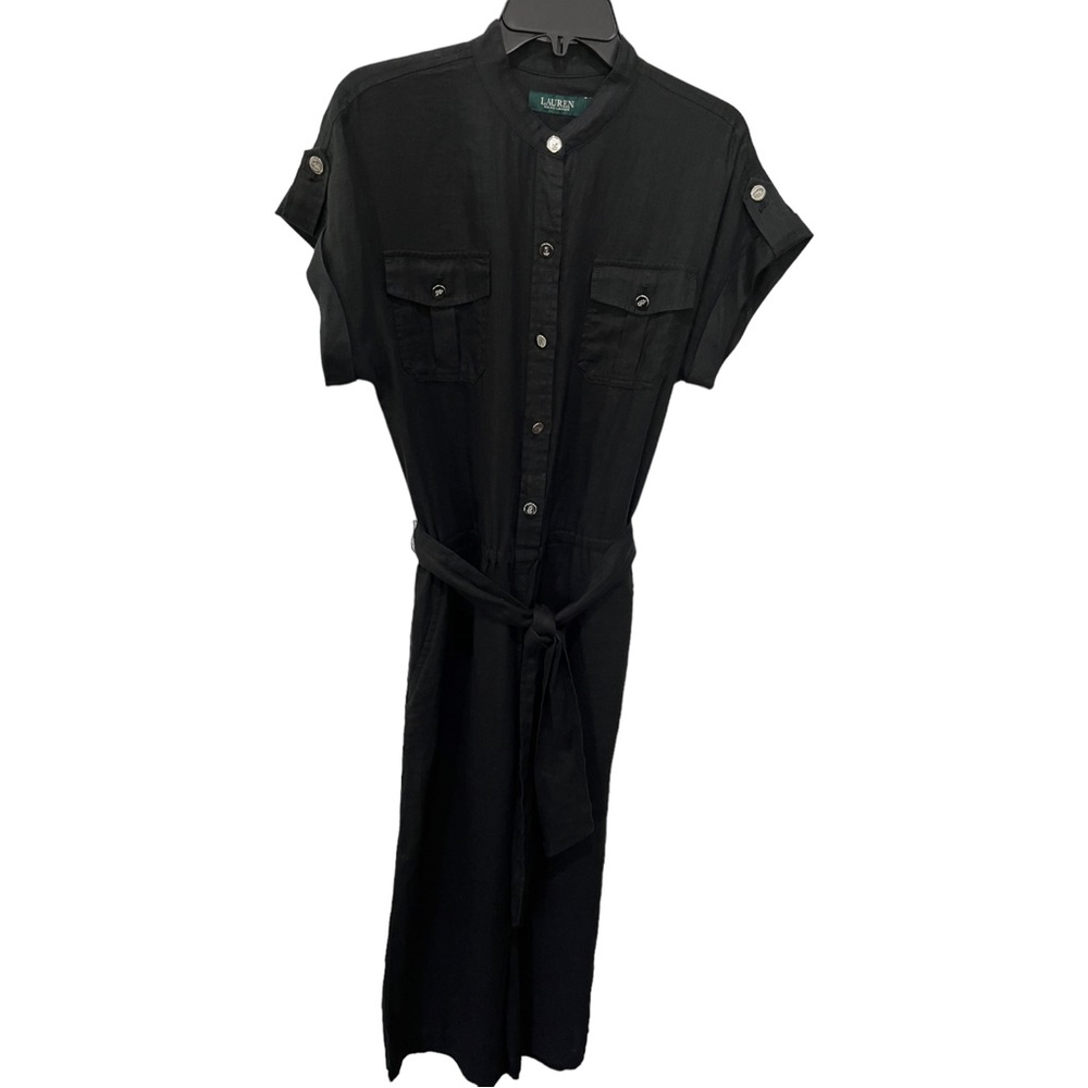 LAUREN RALPH LAUREN BLACK LIGHTWEIGHT LINEN FLOWY LEG JUMPER SIZE 6